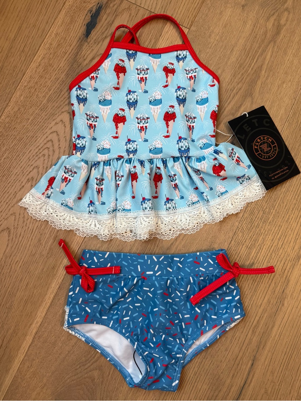Fletch Brand Baby Toddler Ruffled Tankini Ice Cream Patriotic
